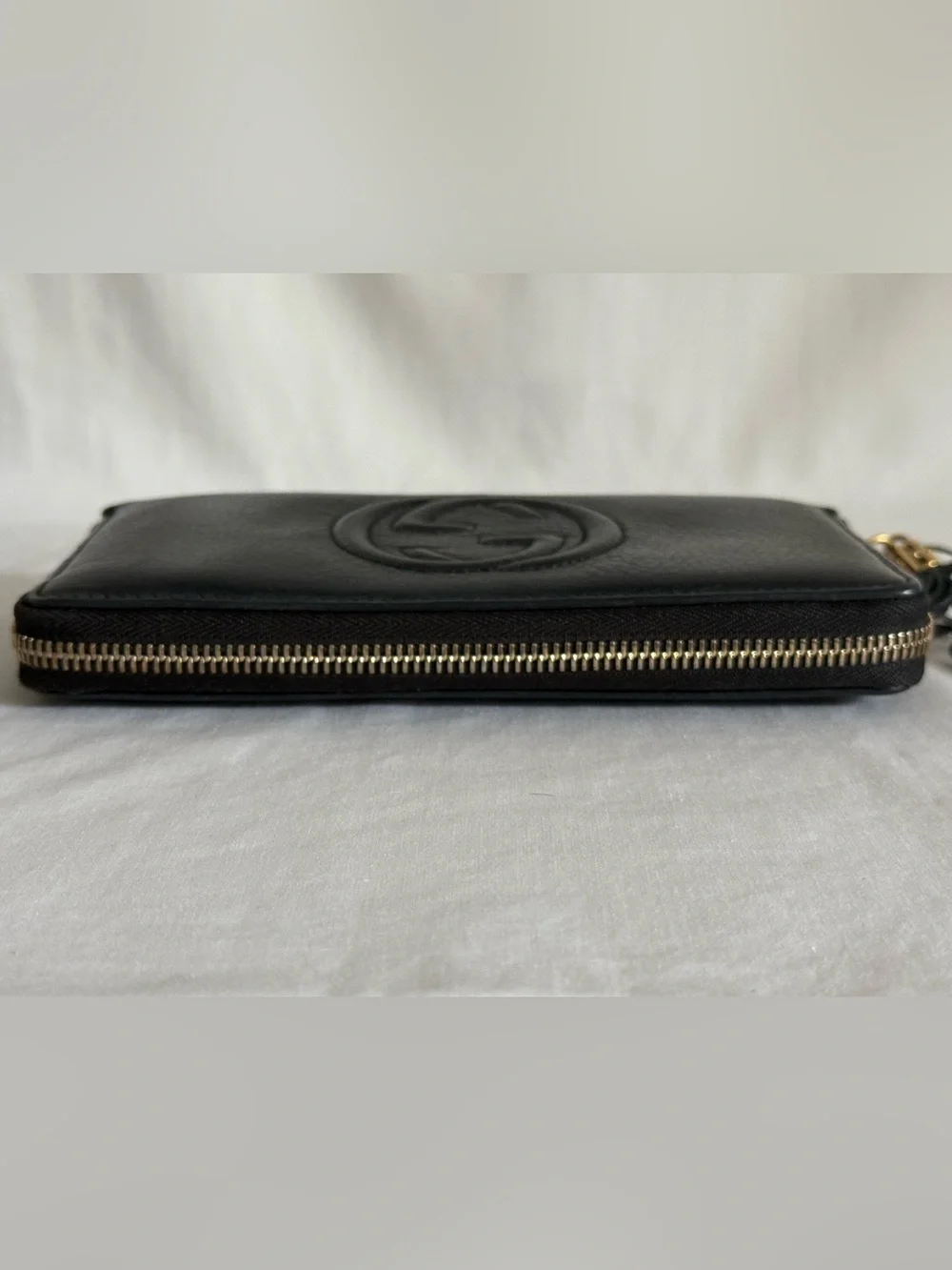 Gucci Soho Zip Around Wallet Black Leather GG Logo Tassel - Picture 15 of 16